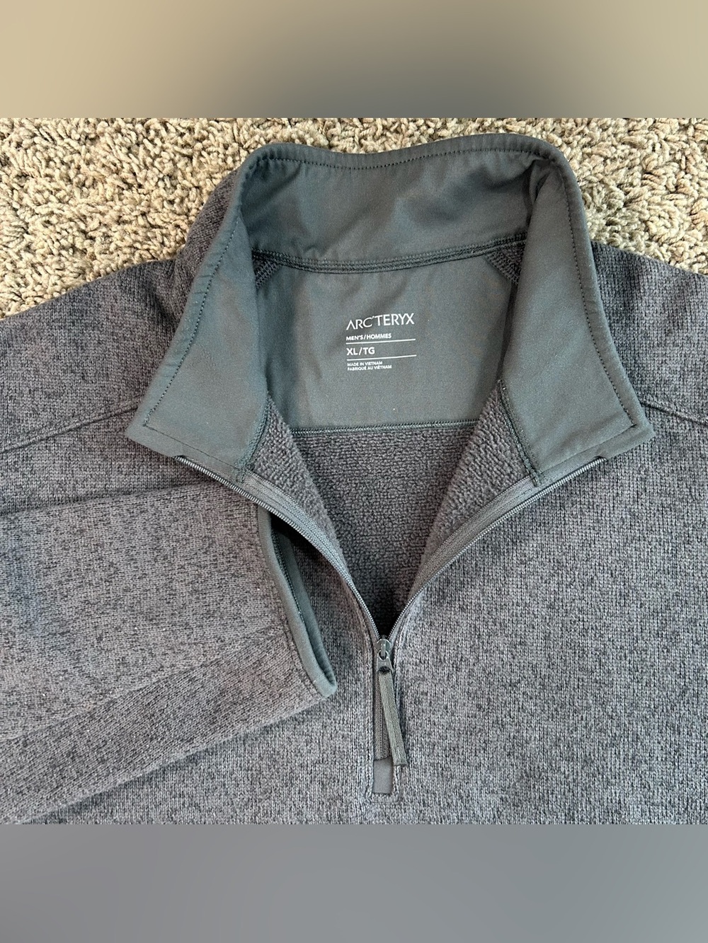 Arc'teryx Covert Fleece Pullover Mens XL Gray 1/2 Zip Hiking Cardigan Sweater